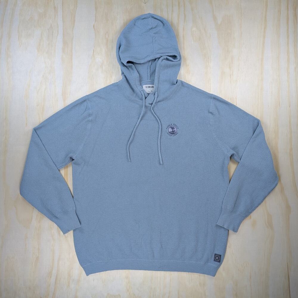 Linksoul Men's Large Pebble Beach Waffle Knit Hoodie Cotton Cashmere Blend Blue